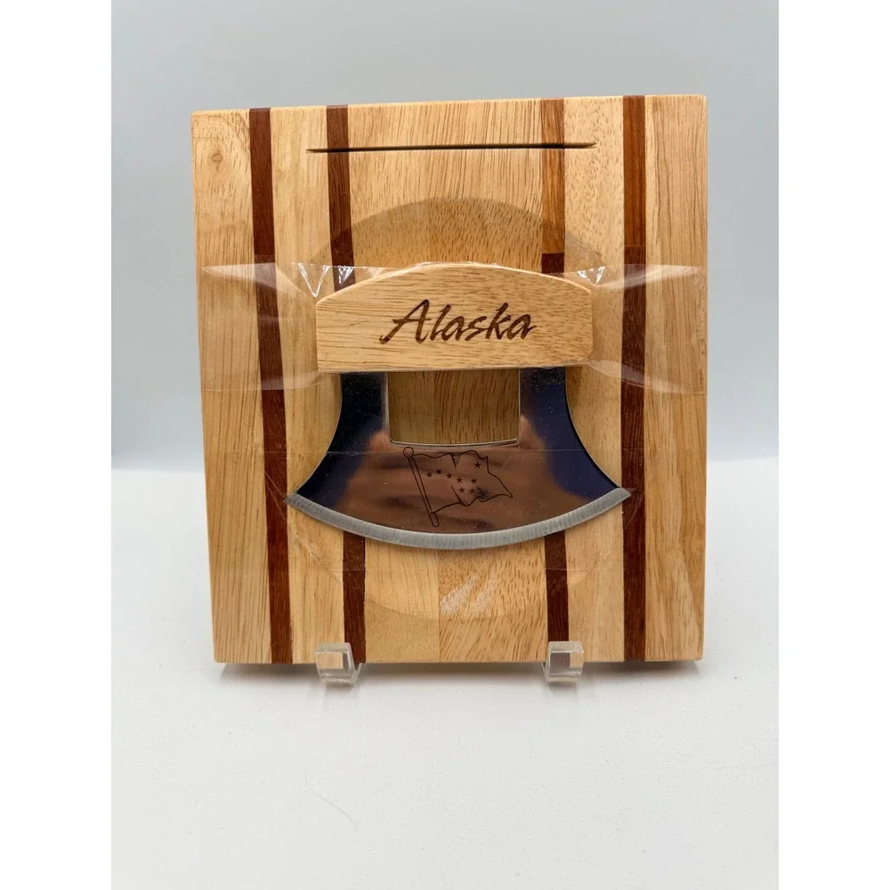 Alaska Ulu Knife and Cutting Board Set Striped Wood New